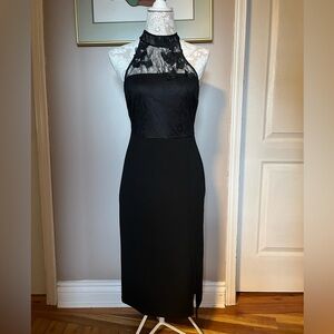Elegant Black Lace Butterfly Halter Dress - Size Medium